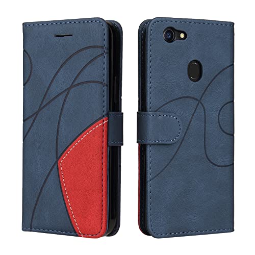 Fatcatparadise Kompatibel mit Oppo F5 Hülle, Leder PU Brieftasche Handyhülle Flip Hülle Silikon Bumper Schutzhülle Klapphülle. Lederhülle mit Kartenfächern & Standfunktion (Blau)