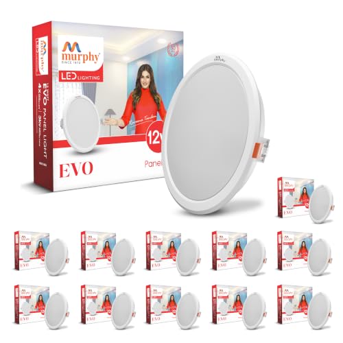 Image of Murphy EVO 12W Round LED Panel Light | 3000K Warm White| Recessed Ceiling Light | 1200 Lumens | 125mm Cutout | BIS Approved | 4kV Surge Protection | 2-Year Warranty | Pack of 12