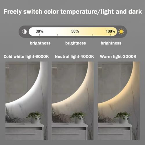 Miroir mural LED anti-buée YVYKFZD avec intensité variable 3 couleurs pour maquillage précis - 5