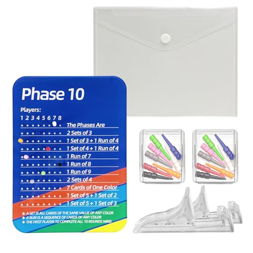 uuqouauo Phase 10 Card Game Set with Scoring Pegs, Storage Pouch, Stands, Board Game Accessories for Family Party, Travel, Adults (Cards not included)