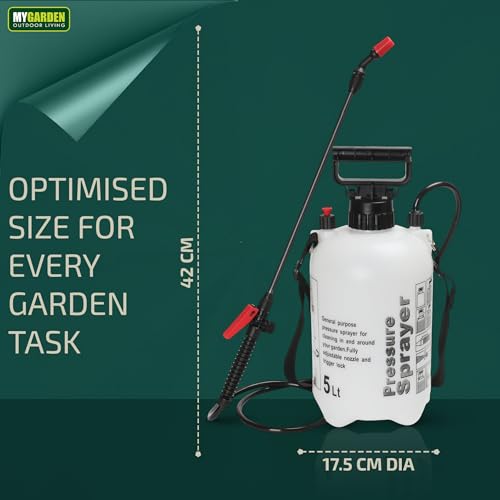 My Garden 5 Litre Sprayer Pump - Weed Killer Pressure Sprayer Pump Action - High Pressure Long Reach Sprayers - Ideal For Spraying Water Fertiliser Herbicides Pesticides Preservative & Detergent - Image 7