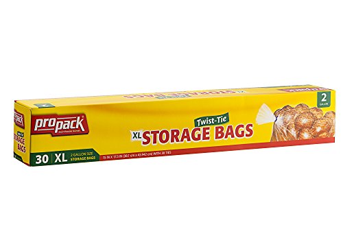 ProPack Disposable Plastic Storage Bags With Original Twist Tie, XL 2 Gallon Size, 120 Bags, Great For Home, Office, Vacation, Traveling, Sandwich, Fruits, Nuts, Cake, Cookies, Or Any Snacks (4 Packs)