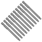 sourcing map 10pcs T25 Puntas destornillador Torx magnético S2 de alta aleación de acero de 75mm de largo vástago hexagonal de 1/4'