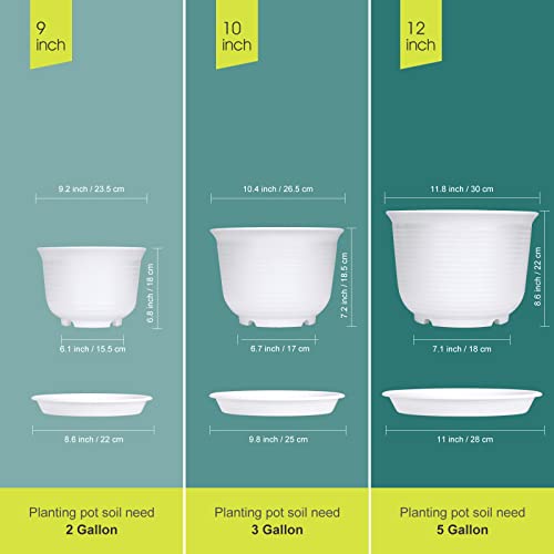 12 Inch 10 Inch 9 Inch Plant Pots, Rifny Extra Large Planters For Indoor Plants With Drainage Holes And Tray, Set Of 3 Flower Pots Modern Decorative Planter For House Garden Plants And Flowers (White) #TOP3