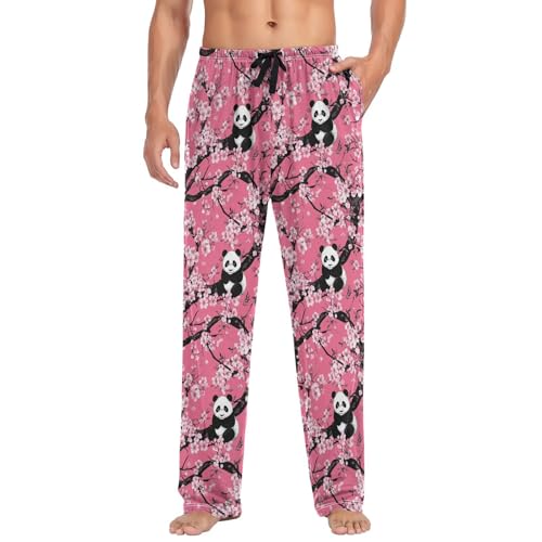 ALAZA Cherry Flowers Panda Men’s Pajama Pants Soft Long Sleep Pants Lounge Pajama Bottoms with Pockets3