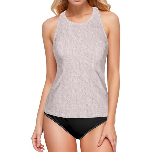 Maillot de bain tankini rose viande : haut de débardeur gainant uni sans bas pour femme