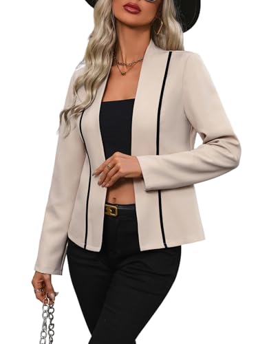 Floerns Women's Elegant Casual Color Block Long Sleeve Open Front Blazer Jacket