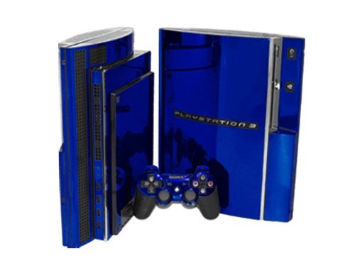 Blue Chrome Mirror Vinyl Decal Faceplate Mod Skin Kit for Sony PlayStation 3 Skin (PS3) Console by System Skins
