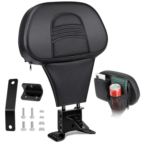 Amazicha Rider Driver Backrest Adjustable Driver Rider Backrest with Storage Bag Fit for Harley Davidson Touring Road Glide Street Glide Electra Glide Road King CVO 1988-2024 Black