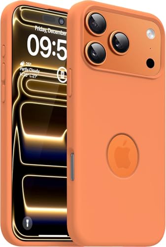 Image of Elzzi Microfiber Cover Compatible for iPhone 17 Pro Case Liquid Silicone Cases Protective Covers Shockproof Back Cover with High Raised Camera Lips Cosmic Orange