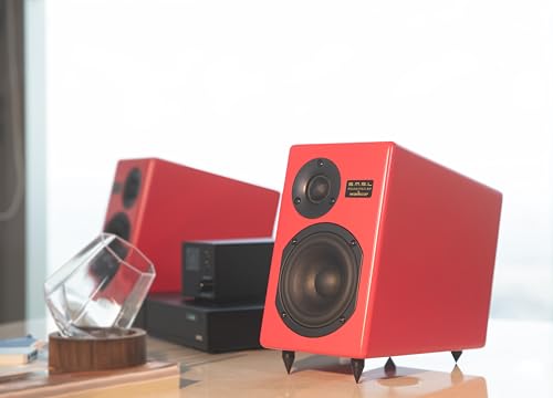 S.M.S.L SMSL ブックシェルフスピーカー パッシブステレオHi-Fi Tabebuiaスピーカー(ペア)、Wavecor搭載、1インチドームツイーター&4.5インチウーファー| 4Ω 56Hz-32kHz(レッド)