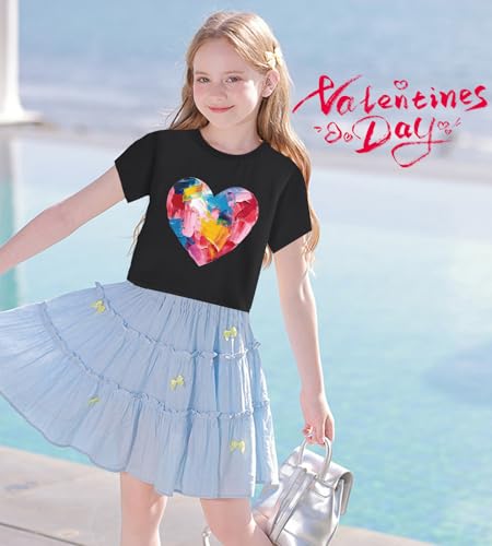 Image of Tkria Girl Crop Tops Valentine Short Sleeve Tshirt Tie Dye Heart Teen Girls Shirt Clothes 6-14 Years