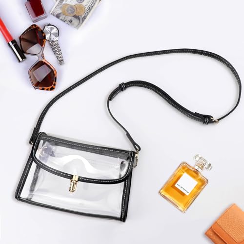 COROMAY Clear Bag Stadium Approved, Crossbody Purse with Adjustable Strap, Leather Bag for Stadium Events4