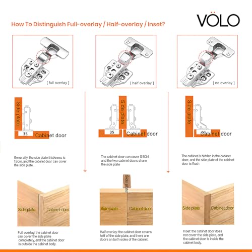 Image of VOLO 4 Pieces (2 Sets) European Style Soft Close Concealed Cabinet Hinges with Screws | Clip On 0 Crank Full Overlay Hinges for Kitchen Cabinets and Wardrobes | Mild Steel