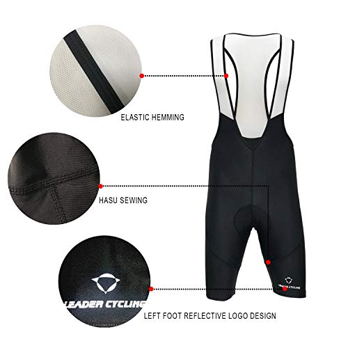 LEADER CYCLING Men’s Cycling Bib Shorts Bike Bicycle Compression Quick Dry Summer Pants with 3D Breathable Padded (Medium, Black) - Thumbnail 3