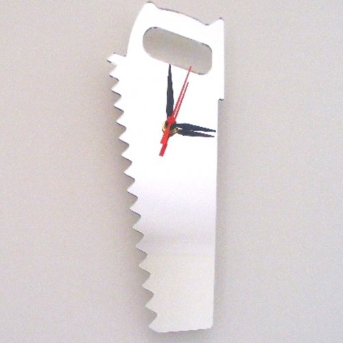 Super Cool Creations Silver Saw Mirror Clock - Shatterproof Acrylic Wall Decor - 30Cm X 14Cm