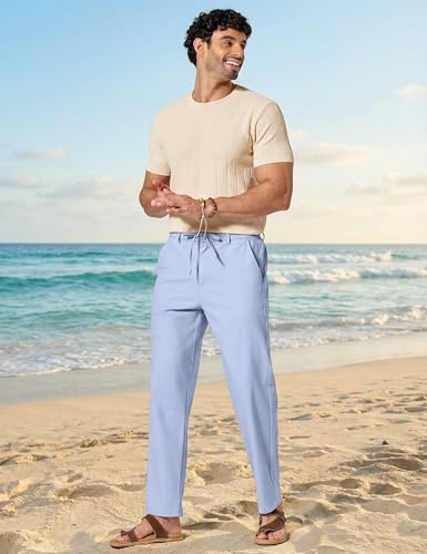Image of COOFANDY Men's Cotton Linen Pants Casual Drawstring Dress Pants Beach Summer Lightweight Trousers
