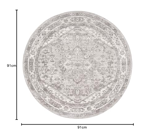 Safavieh Traditional Rug for Living Room Dining Room, Bedroom - Brentwood Collection, Short Pile, in Cream and Grey, 90 x 90 cm - Image 2
