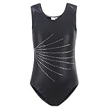 CHICTRY Mädchen Turnanzug Wettkampf Ärmellos Kinder Wettkampfanzug Gymnastik Trikot Strass Glänzend Gymnastikanzug Training Gymnastikbody Trikotanzug Dancewear E Schwarz 158-164