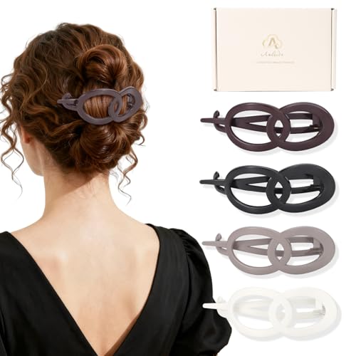 Amlaidu Large Twist Flat Hair Clips for Thick Hair, French Claw Clips for Women, Lay Flat Duckbill Hairclips, Non-Slip, Strong Hold - 4Pcs
