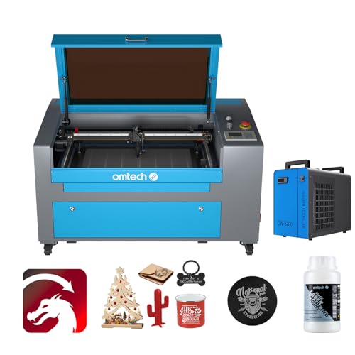 OMTech 60W Grabador de Láser CO2 400x600mm Máquina de Grabado de Láser CO2 con Panel de Control Digital RDWorks(with Lightburn&Refrigeratore d'acqua)