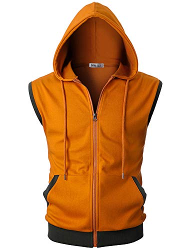 Image of Ohoo Mens Slim Fit Sleeveless Lightweight Zip Up Hooded Sweatshirt Vest Hoodie