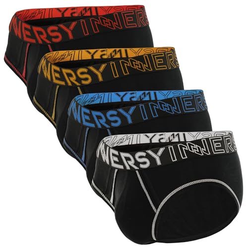 INNERSY Men's Cotton Briefs with Support Pouch Moisture-Wicking Sexy Underwear 4 Pack