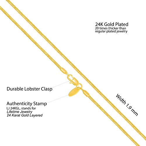 LIFETIME JEWELRY 1.9mm Snake Chain Necklace for Women and Men 24k Gold Plated3
