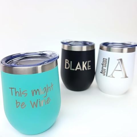 Monogram Vacuum Insulated Wine Tumbler - Personalized Stemless Stainless Steel Wine Glass Cover