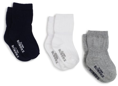 Robeez Baby Boys Socks, 3-Pack, Basics - Navy/White/Grey, 12-24 Months