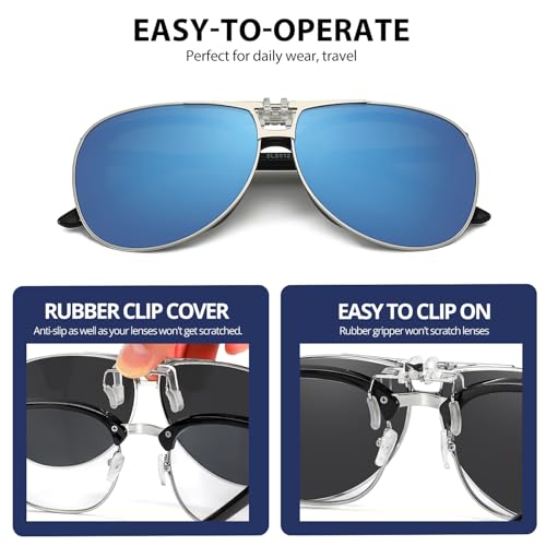 Image of Trysee Polarized Clip on Sunglasses Over Prescription Glasses Aviator Style UV400 Protection Flip Up TS-CO-013