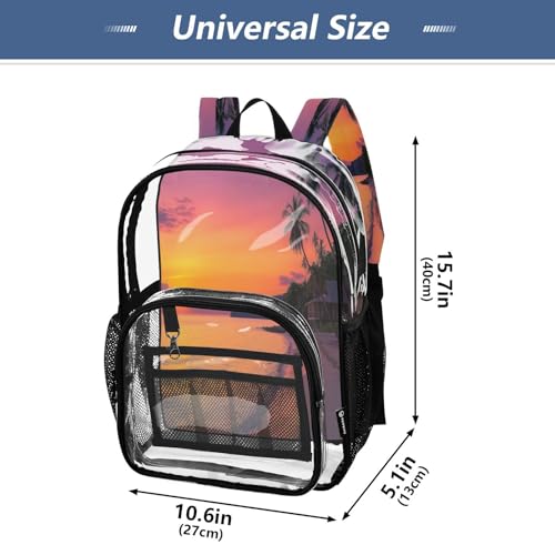 Tropical Beach Clear Backpack - Stadium Approved Large 15.7-inch Waterproof Transparent Bag for Sports, Concerts, Work, Travel#594