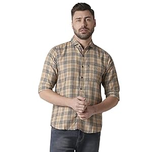 HammerSmith Men’s Regular Fit Shirt (HSCSM073_Fawn Beige XL)