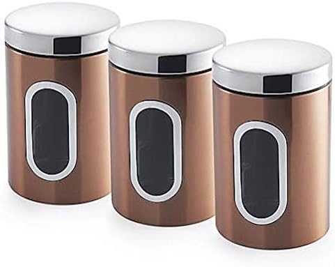 Set of 3 Bronze Copper Colour Stainless Steel Kitchen Canisters.