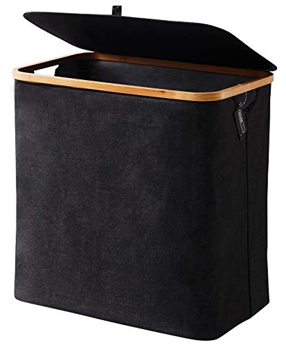 YOUDENOVA Laundry Basket with Lid, 90L Bamboo Dirty Clothes Hamper with Handle, Waterproof