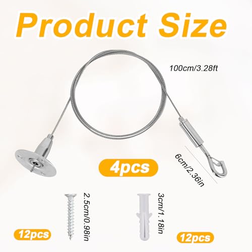 Image of 4pcs Adjustable Hanging Wire Kit, 3.28ft Ceiling Sign Hanger Wire Suspension Cable with Hook for Lights Mirror Painting Photo Billboard Curtain Hanging