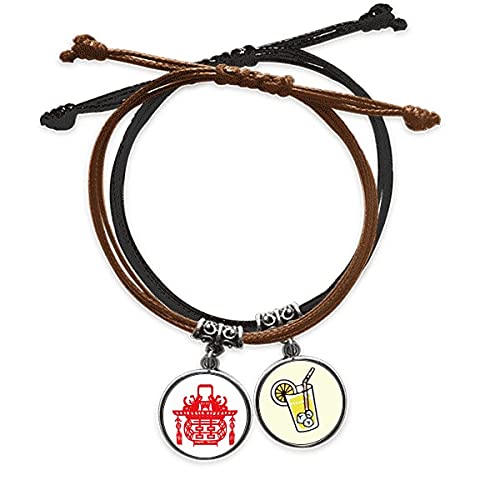 Bracelet corde lanterne rouge et lotus chinois en cuir de qualité