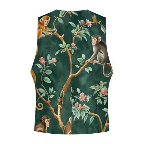Monkeys on Branches Flowers Novelty Men's Suit Vest Funny Formal Dress Vests Business Waistcoat4