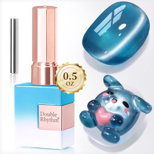 Double Rhythm Jelly Glass Cat Eye Gel Polish with Magnet 15ML Holographic Glitter Shimmer Translucent Sheer Color Magnetic Nail Polish Salon DIY at Home (Ocean Blue-MC1238)