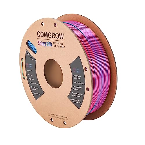 Image of Comgrow Tri-Colors Silk PLA 3D Printer Filament, Rainbow PLA Filament 1.75mm, Dimensional Accuracy + /- 0.02 mm, 1KG Spool, Coextrusion 3D Filament with Shiny Silk Red-Blue-Yellow