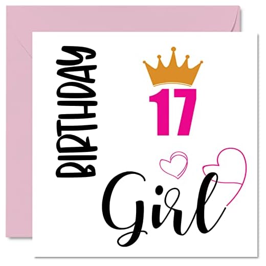 Tarjeta de cumpleaños número 17 para niñas, tarjetas de cumpleaños para niñas de 17 años, hija, hermana, nieta, prima, sobrina, 145 mm x 145 mm, tarjetas de felicitación de 17 años, regalo de 17 años