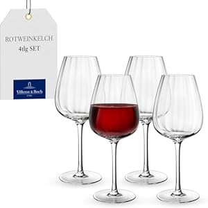 Villeroy & Boch - Rose Garden Rotweinglas Set 4-teilig 200 ml Klar, Spülmaschinenfest, Rotweinkelch, Geriffelte Weingläser, Rotwein Glas, Gläser Set für Wein, Aperol oder Aperitif, Kristallglas