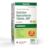Glenmark Therapeutics 24-Hour Allergy Medicine, 365 Count, Cetirizine HCl USP, Antihistamine for Pollen, Hay Fever, Dry, Itchy Eyes, Allergies, 10mg Tablets