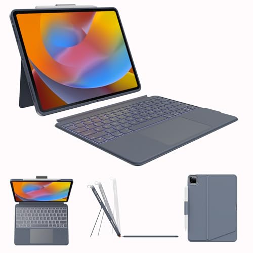 Case with Keyboard for iPad Pro 12.9-inch (6th 5th 4th Gen) iPad Air 13(M3 2025 / M2 2024): Bluetooth Wireless Detachable Magnetic Stand Rechargeable Keyboard with Removable Cover/ Trackpad(Grey)