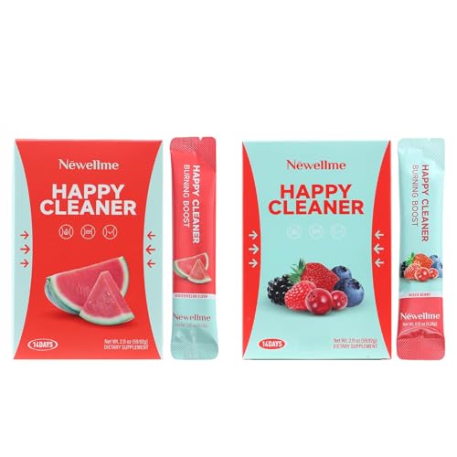 Newellme Watermelon Berry Superfoods Happy Cleaner Powder, Happy Cleaner Para Bajar De Peso, Natural Antioxidant & Greens Mix with Fruits and Veggies, Vegan(28 Packets, Watermelon+Blue Raspberry)