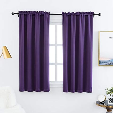 Anjee Curtains for Bedroom 63 Inches Length Solid Plain Blackout Window Purple Curtains Room Darkening Thermal Insulated Curtain Drapes 2 Panels Rod Pocket Drapery, Purple 38x63 Inches Cover