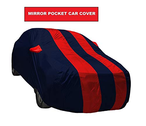 Image of Auto Hub Car Cover Compatible with Jetta with Weather Proof, Mirror Pocket, Triple Stitched, Jetta Car Cover- Navy-Red