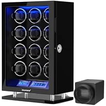 DUKWIN Fingerprint Lock Watch Winders with LCD Touchscreen and Black Single Watch Winder with 5TPD