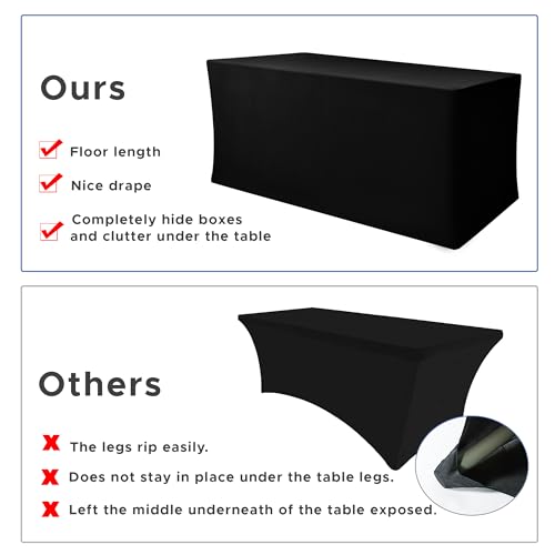 Image of Nasitos Black Rectangle Spandex Fitted Table Clothes 2 Pack 60x30 in | Wrinkle Resistant Elastic Table Covers Protector for 5 Foot Folding Table, Parties, Craft Show, Trade Show