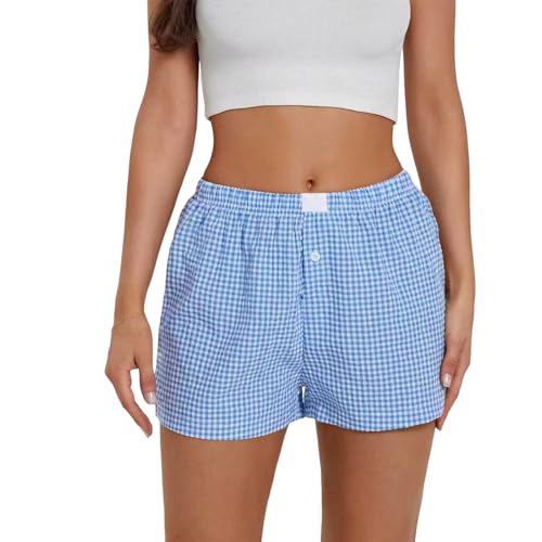 Image of Womens Y2k Plaid Shorts Women Cute Lounge Pajama Sleep Comfy & Casual Gingham PJ Boxer Shorts